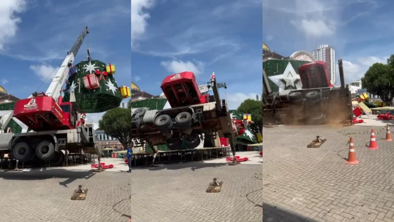 Trabalhador morre após guindaste tombar durante instalação de árvore de Natal