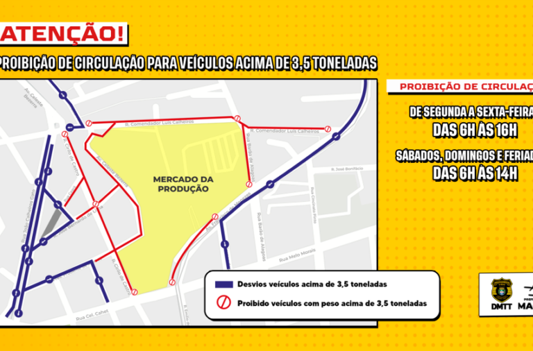 DMTT reordena circulação veículos pesados no entorno do Mercado da Produção, em Maceió