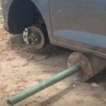 Criminosos deixam carro suspenso após furto de rodas em Maragogi