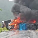 Colisão entre carretas interdita a BR-101 em Joaquim Gomes