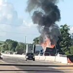 Caminhão pega fogo nas proximidades do Povoado Belisca Pau, em São Sebastião
