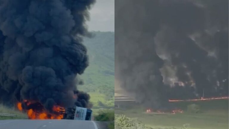 Caminhão tomba e explode em São Miguel dos Campos