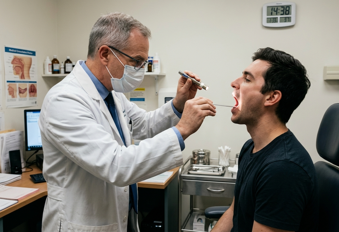 exame garganta saúde médico